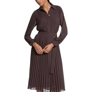 Michael Kors Brown Long Sleeve Pleated Dress